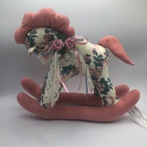 Vintage 1989 Vantage LTD 10” Fabric Floral & Lace Rocking Horse Made In Thailand